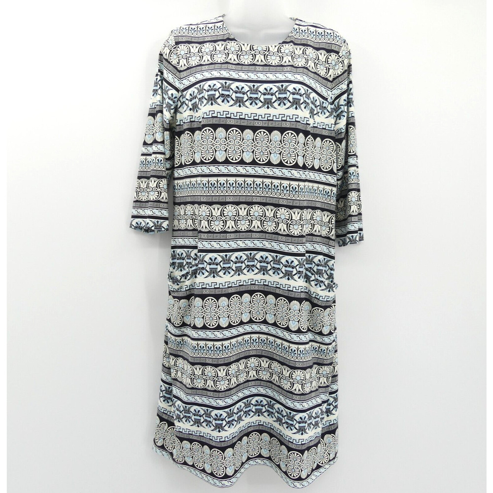 J. McLaughlin Catalina Cloth Printed Shift Dress Size L Blue Gray Beach Vacation